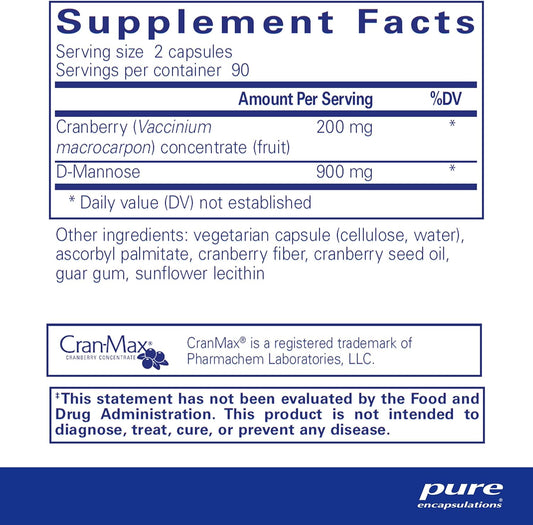 Pure Encapsulations Cranberry D-Mannose - Supports Urinary Tract Health* - with Cranberry Fruit Solids - Vegan & Non-GMO Dietary Supplement - 90 Capsules