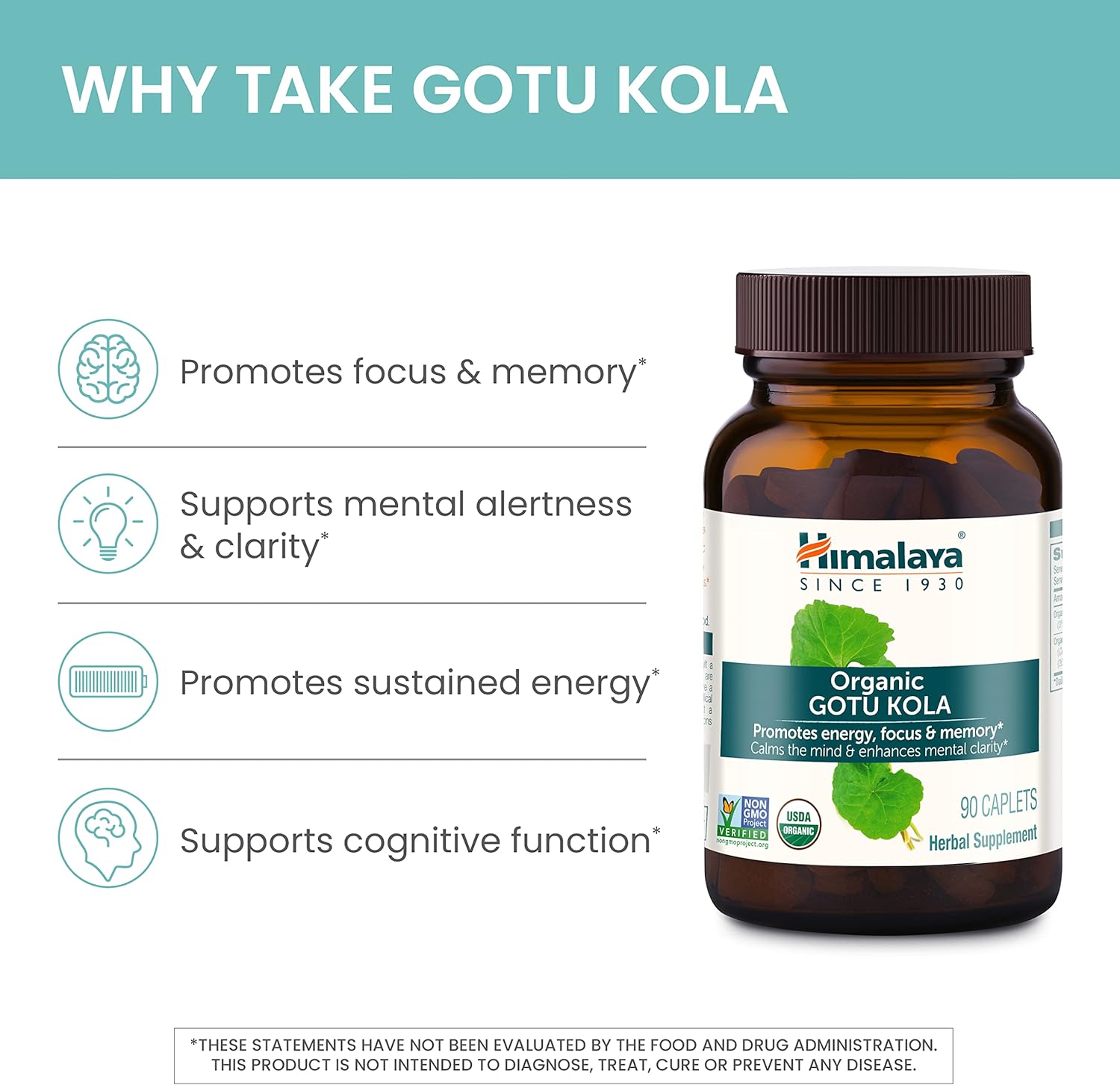 Himalaya Organic Gotu Kola, Brain Booster for Memory & Focus, USDA Cer