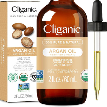 Cliganic Organic Argan Oil, 100% Pure | for Hair, Face & Skin | Cold Pressed Carrier Oil, Imported from Morocco