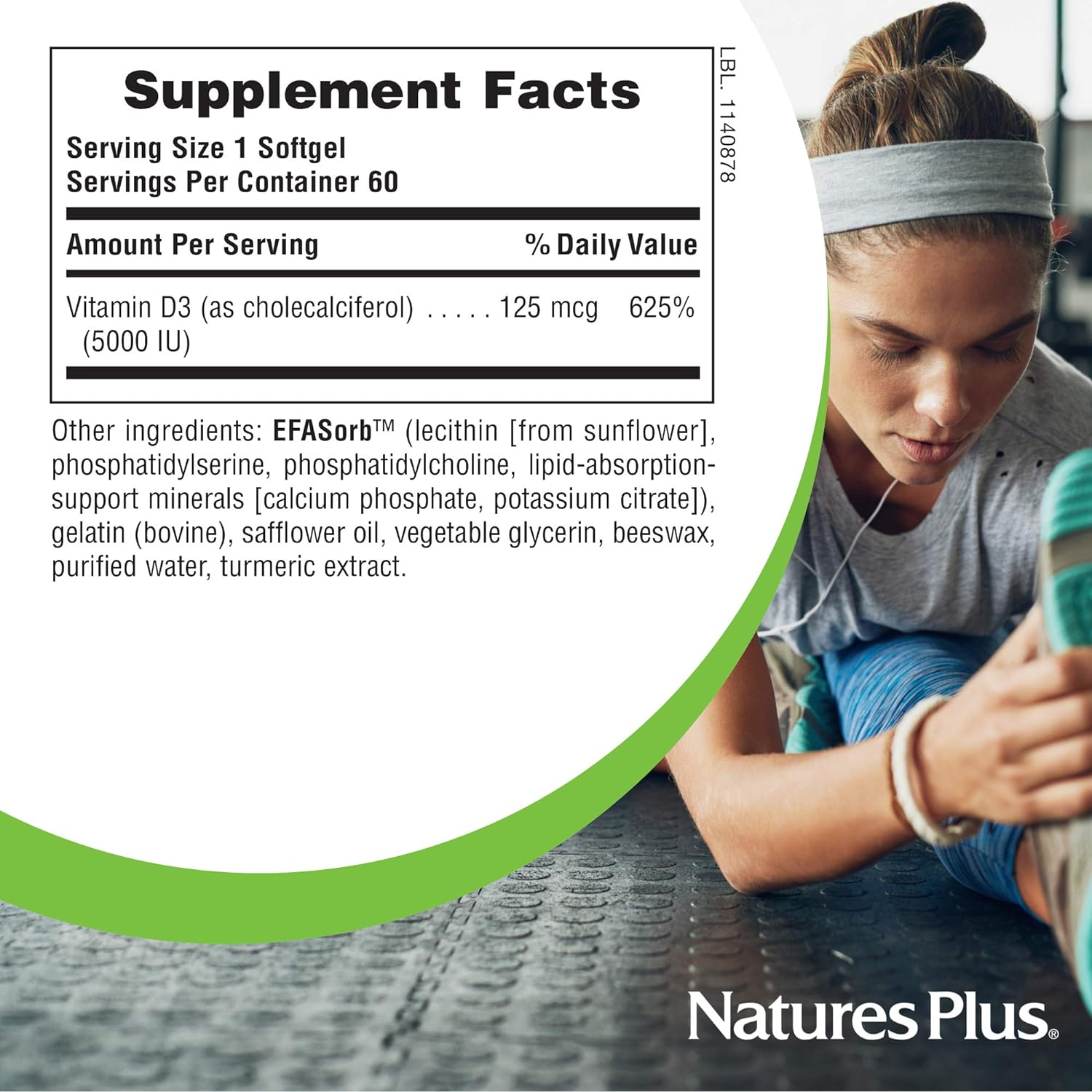 NaturesPlus Immune Vitamin D3 5000 IU - 60 Softgels - Supports Immune 