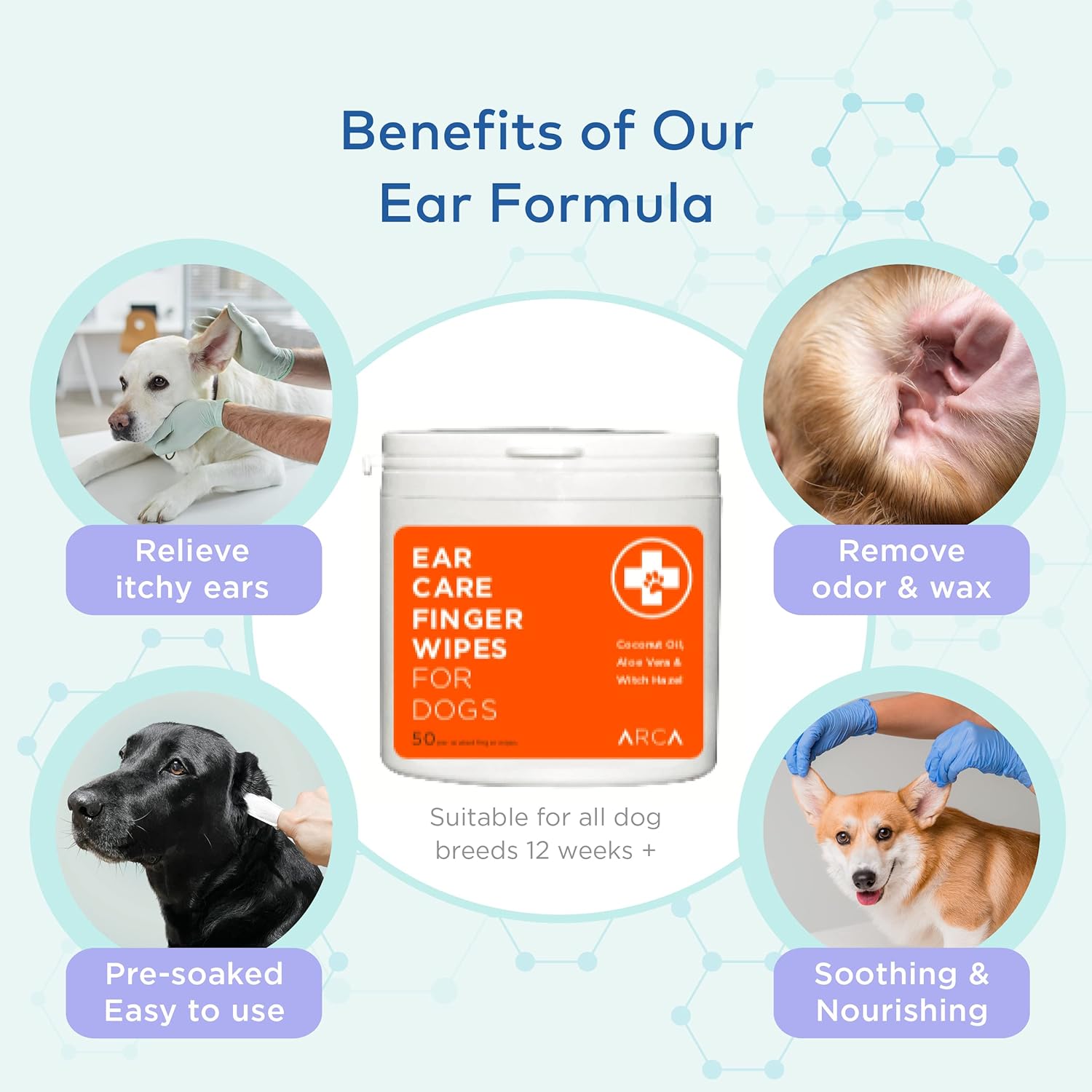 ARCA PET Ear Care Finger Wipes for Dogs - Dog Ear Cleansing 