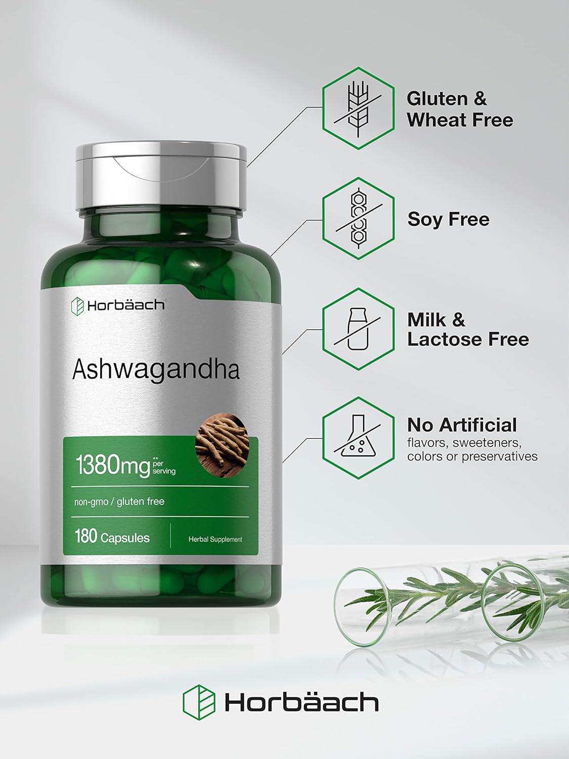 Ashwagandha Capsules 1380mg | 180 Count | Root Extract | Non-GMO, Glut