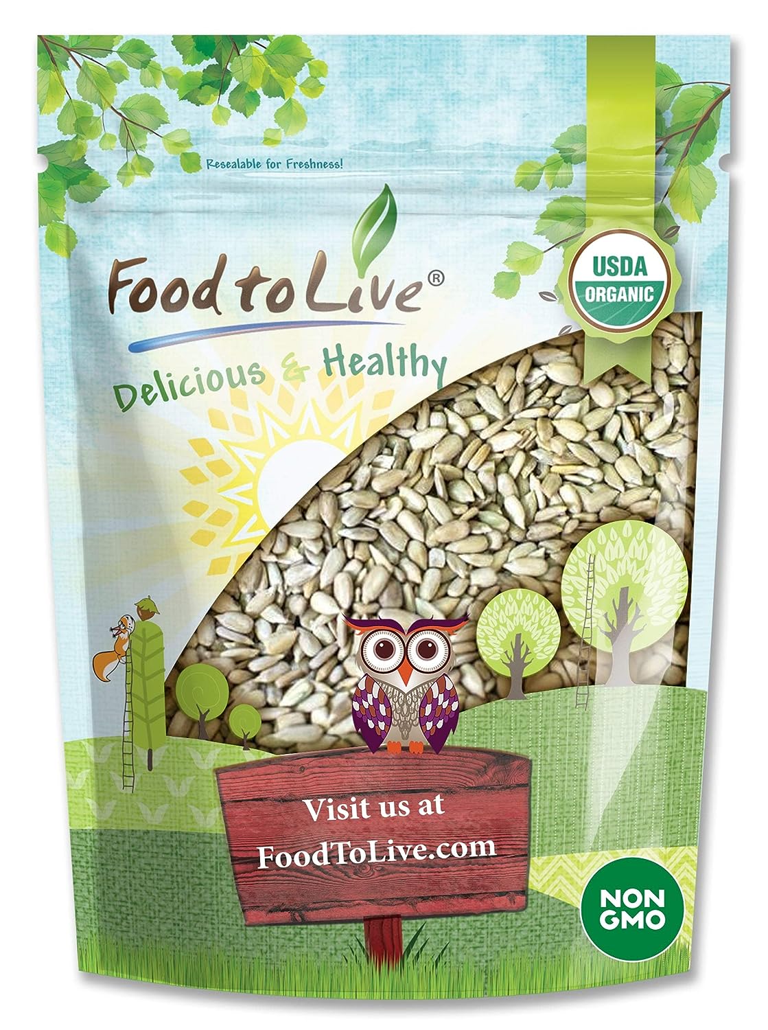 Organic Sprouted Sunflower Seeds — Non-GMO, Kosher, No Shell, Unsalted, Raw Kernels, Vegan Superfood, Sirtfood, Bulk