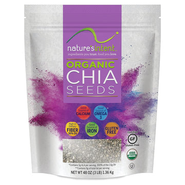 Nature's Intent Organic Chia Seeds - Bag - USDA Organic, Non-GMO, Vegan, Gluten-Free, Kosher, Keto & Paleo - Good Source of Calcium, Omega 3 and Iron - for Salads, Yogurt & Smoothies