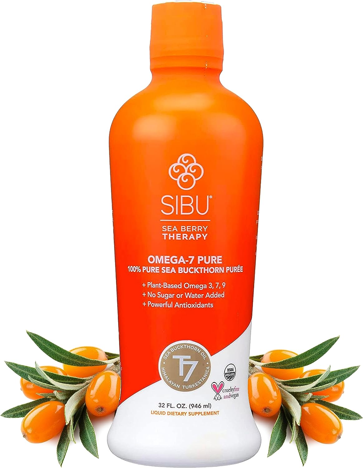 sibu Omega 7 Pure, 100% Pure Sea Buckthorn Juice (32 oz), USDA Organic ? Boosts Immune System, Supports Cardiovascular H