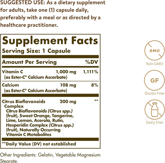Solgar Ester-C Plus 1000 mg Vitamin C with Citrus Bioflavonoids - 100