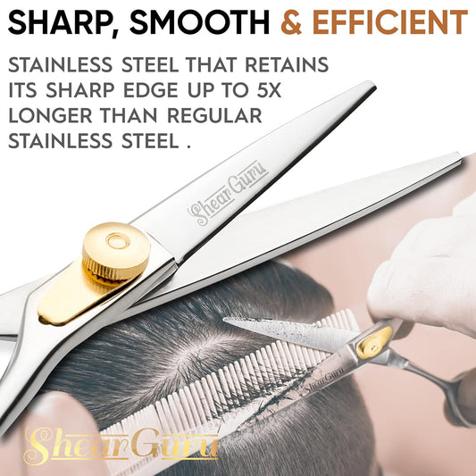 ShearGuru Professional Barber Kit/Salon Haircut Scissors Cutting Set - 6.5"-Straight Edge Razor Sharp Barber Scissors + Texturizing Thinning Shears Styling Hair for Women Men