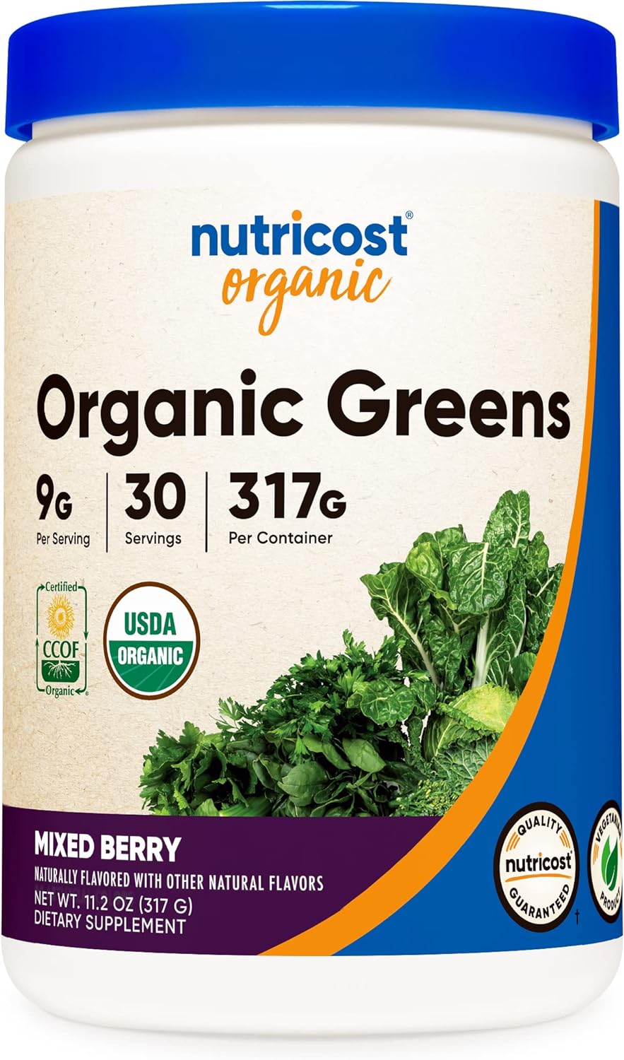 Nutricost Organic Greens Powder (Mixed Berry) 30 Servings - Superfood Powder, Certified USDA Organic