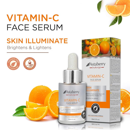 ASTABERRY Indulge Vitamin C Face Serum, Anti Aging Brightening Serum with Hyaluronic Acid, Niacinamide, Vitamin E, B3 & B5 for Dark Spots, Even Skin Tone, Fine Lines & Wrinkles, 1