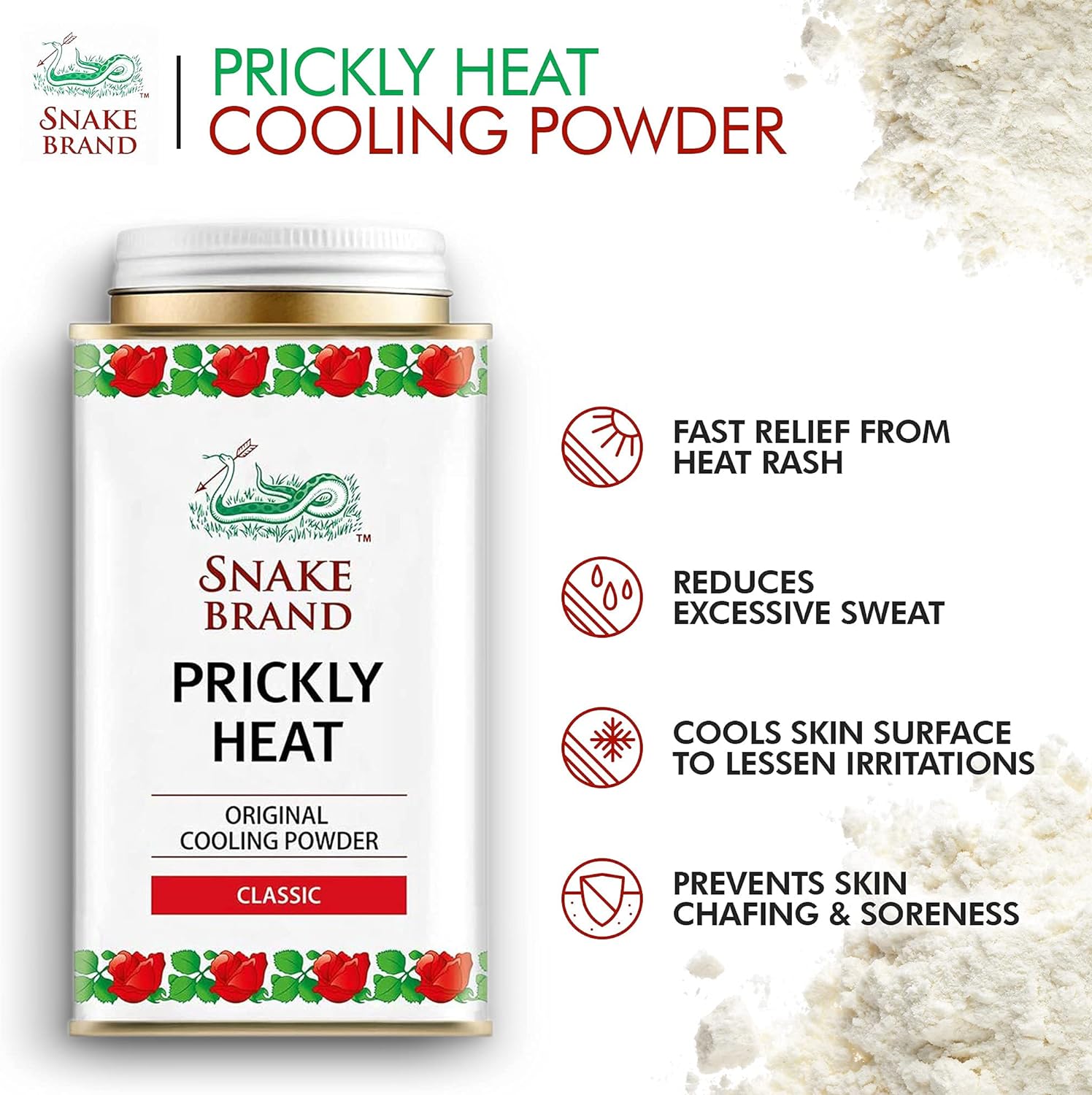 Snake Brand Prickly Heat Cooling Anti Itch Powder Relieve Mi