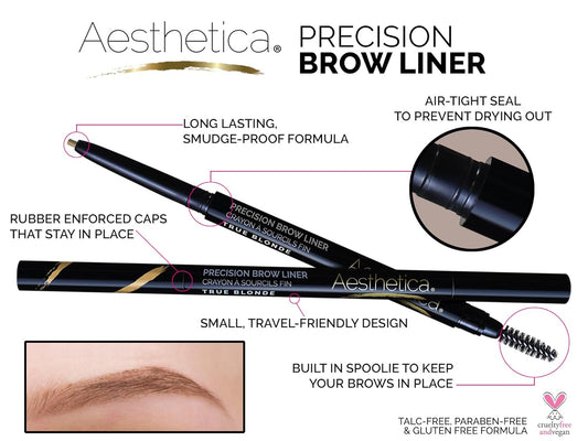 Aesthetica Precision Brow Liner - Double Ended Eyebrow Pencil/Spoolie Brush - Smudge Proof Formula - Vegan & Cruelty Free (Blonde)