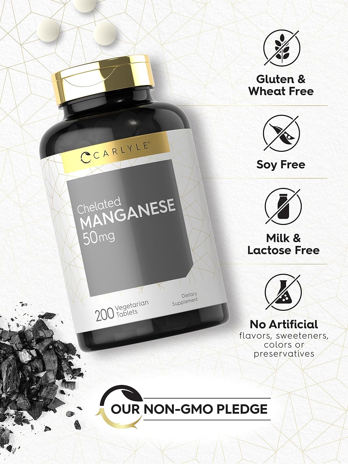  Chelated Manganese | 200 Tablets | Vegetarian, Non-GMO, Glu