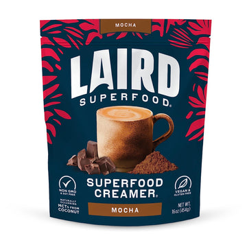 Laird Superfood Non-Dairy Coffee Creamer Mocha, Shelf-Stable Superfood Non-Dairy Powder Creamer, Gluten Free, Non-GMO, Vegan, Bag, Pack of 1
