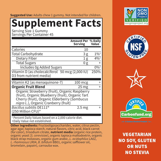 Garden Of Life Vitamin D3+K2 Gummies With Prebiotics&Probiotics For Di