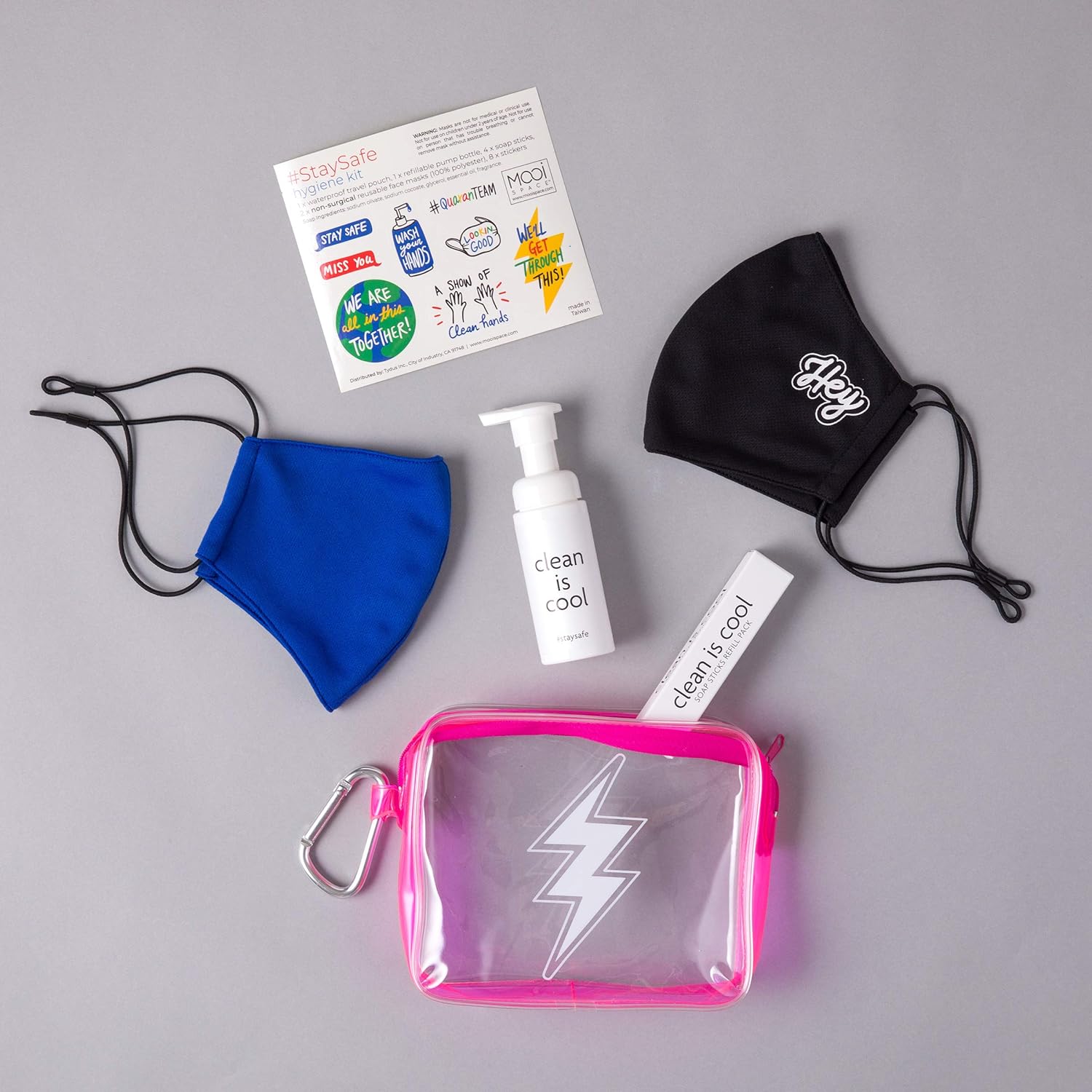 StaySafe Hygiene Travel Kit (Lightning) with Reusable Face Masks & Refillable Soap