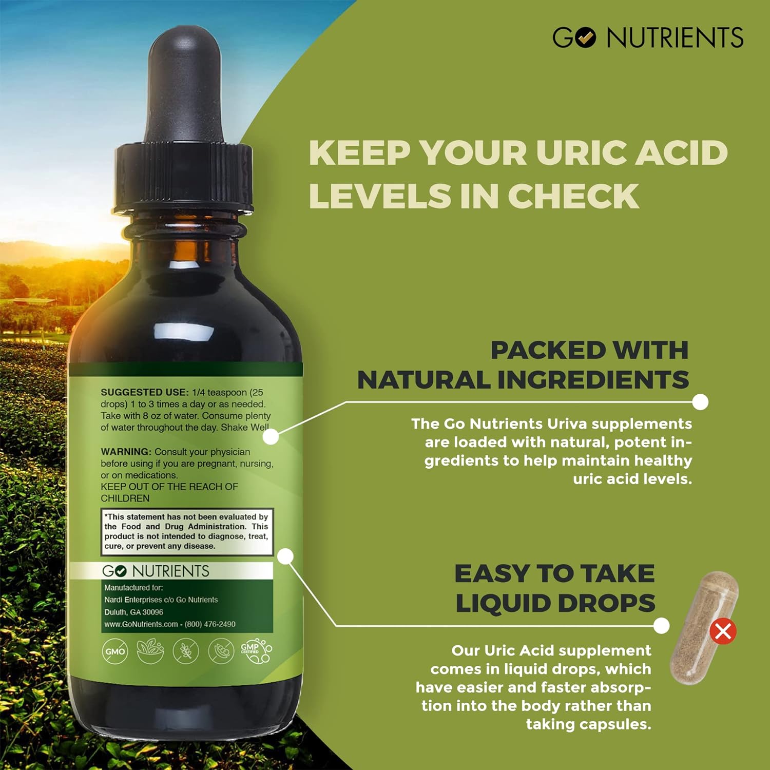 Go Nutrients Uriva - Advanced Uric Acid Flush and Cleanse with Tart Ch