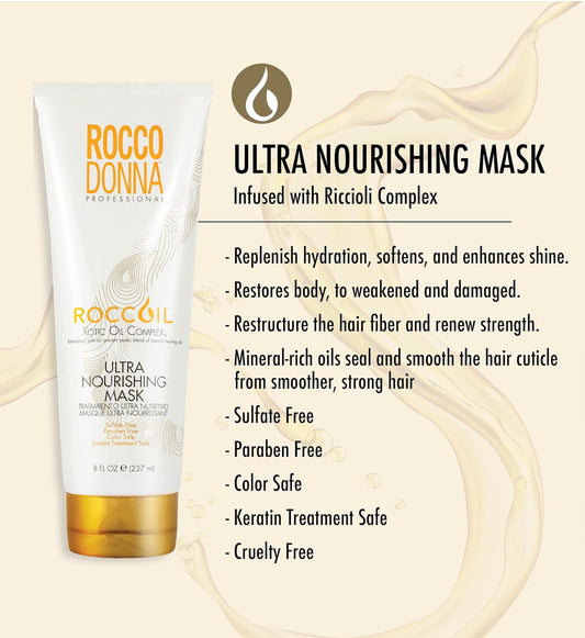 Rocco Donna Ultra Nourishing Mask Enhances Hydration | Softness and Shine | Sulfate and Parabens Free | 8 oz