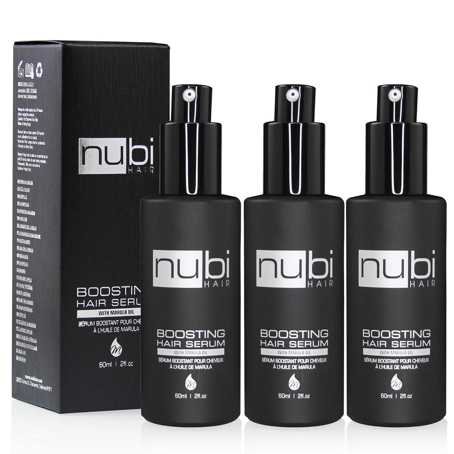 Nubi Boosting Hair Serum - Marula Oil Hair Serum with Vitamin E and Aloe Vera - Marula Hair Serum to Revive Dry, Dull Hair - 2 . . / 60 Ml. (3 Pack)