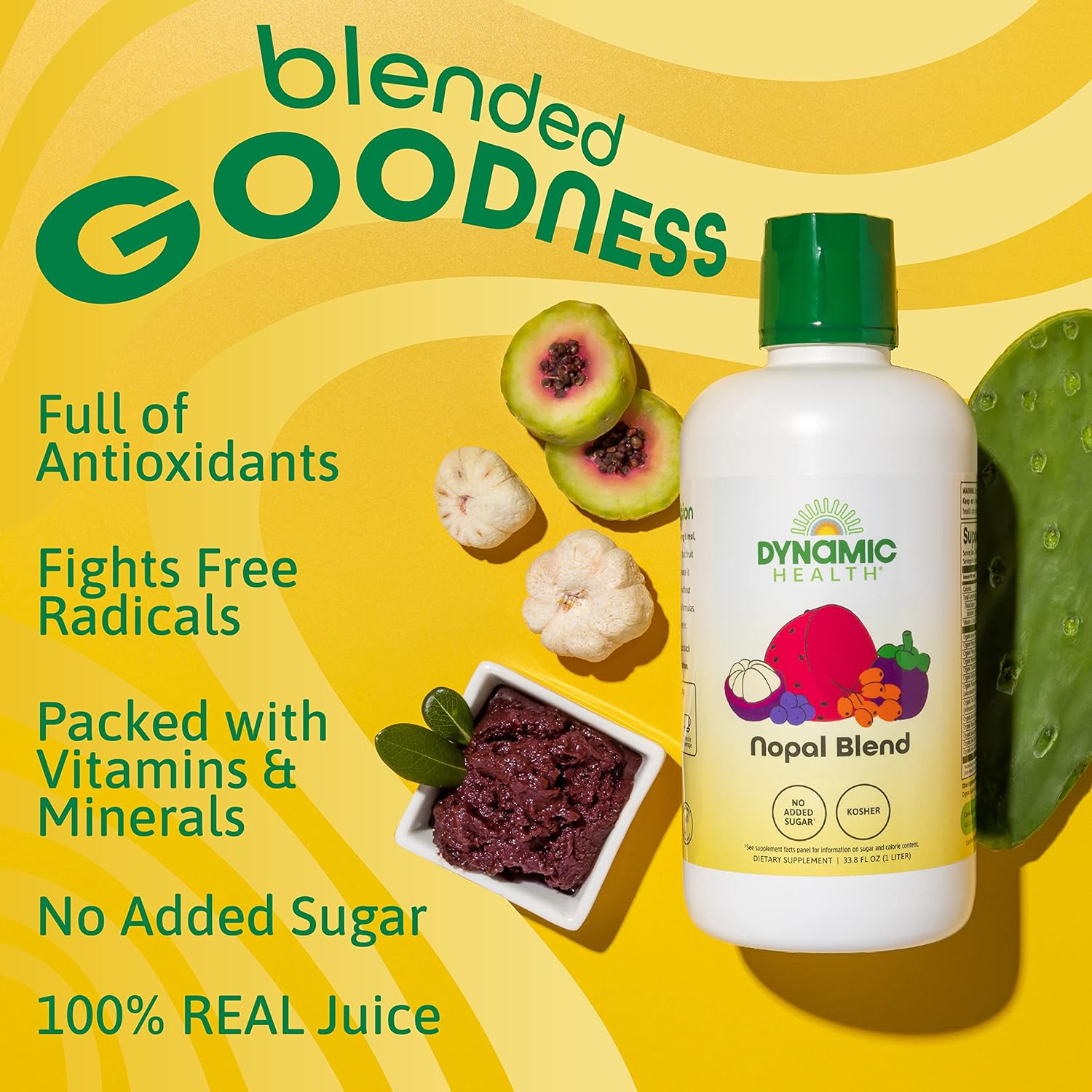 Dynamic Health Certified Organic Nopal Blend Juice | With Acai, Mangos