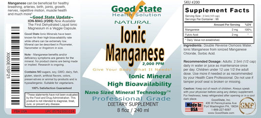 Good State Liquid Ionic Manganese (96 servings at 2 mg elemental, plus 2 mg fulvic acid - 8 fl oz)