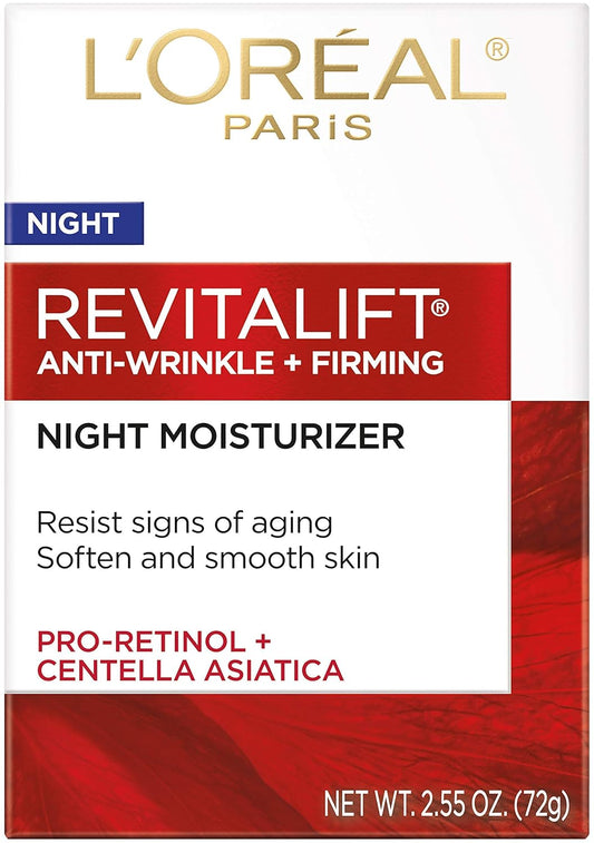 L'Oreal Paris Skincare Revitalift Anti-Aging Night Cream, Face Moisturizer with Pro-Retinol and Centella Asiatica, Paraben Free, Non-Comedogenic, Suitable for Sensitive Skin, 2.55