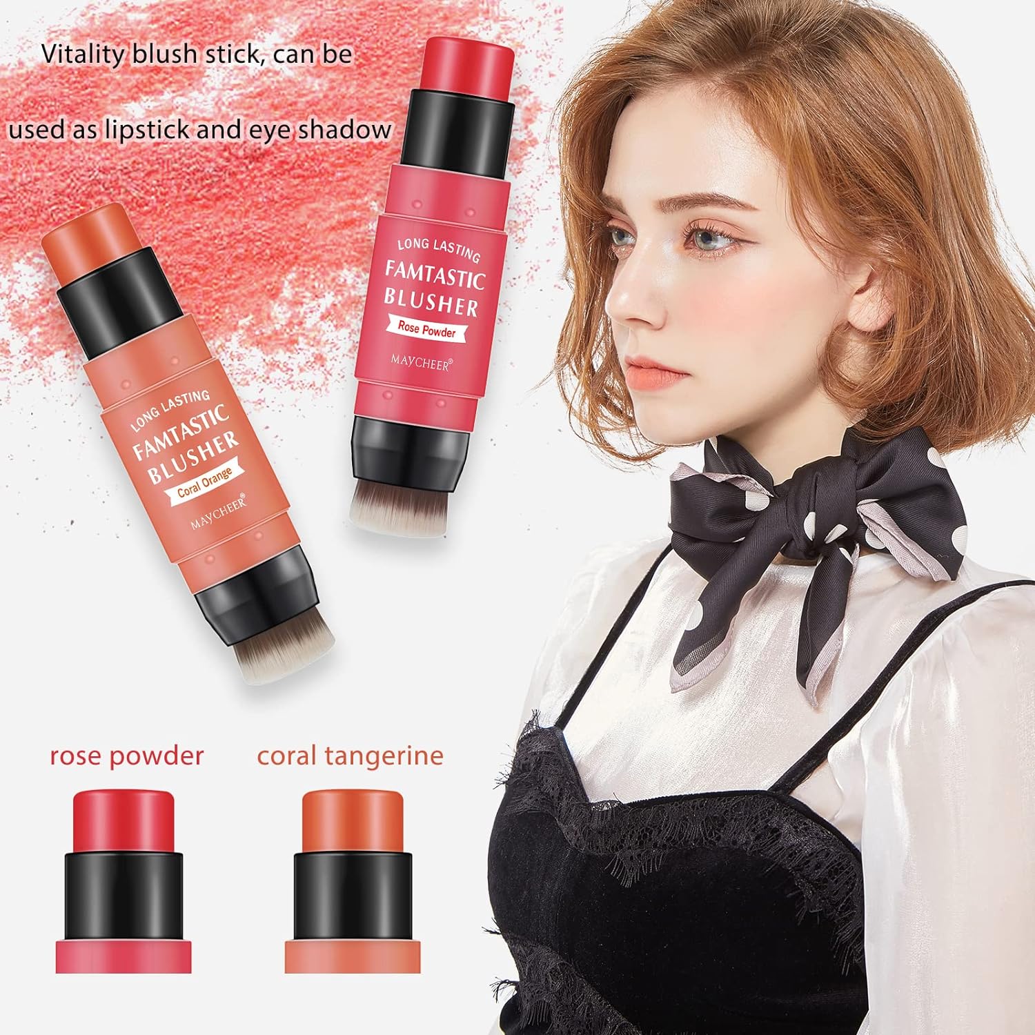 CkFyahp Cream Blush Stick with Brush, 3 in 1 Makeup Stick fo