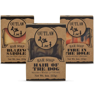 Outlaw Soaps 3 Handmade Soap Bars - Blazing Saddles, Fire In The Hole, & Hair Of The Dog - 3 Count (12 . Total)