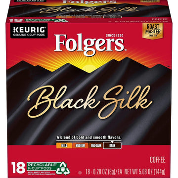 Folgers Black Silk Coffee Dark Roast K Cup Pods for Keurig K Cup Brewers, 18 Count