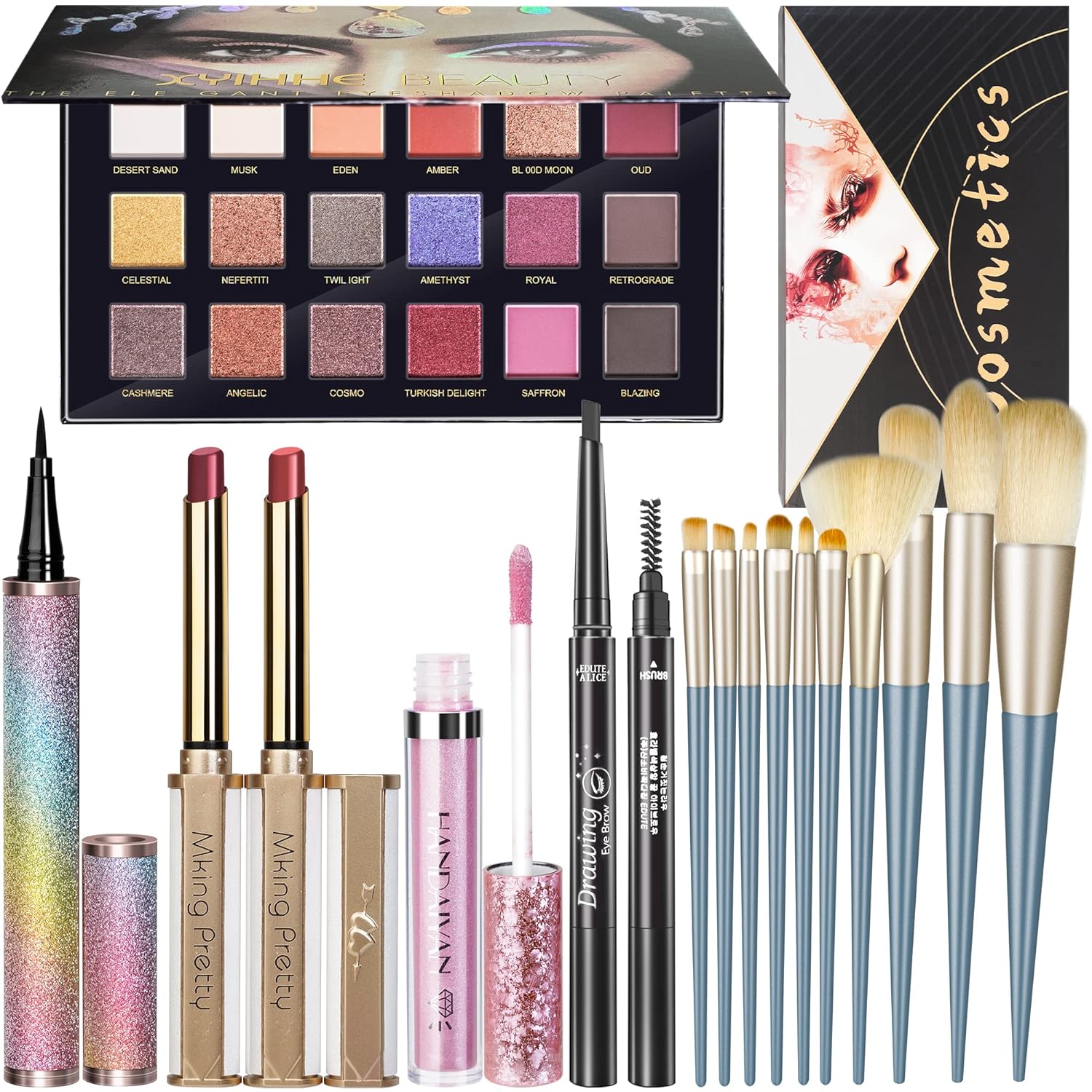 Makeup Kit for Women Full Kit Makeup Kit for Teens or girls, All in One Makeup Sets Include Eyeshadow Palette Lipstick&Lipglaze Makeup Brush Eyebrow&Eyeliner Pencil