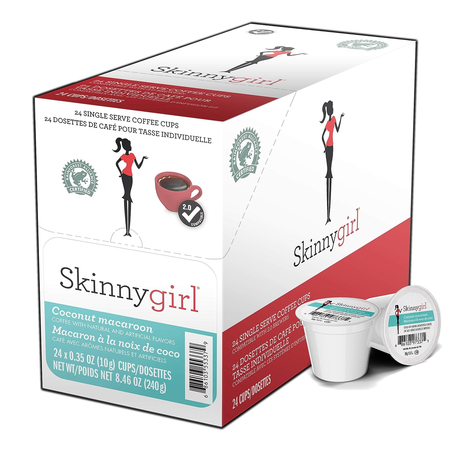 Skinnygirl Flavored Coffee Pods, Coconut Macaroon, Coconut Coffee, Single Serve Coffee for Keurig K Cups Machines, Hot or Iced Coffee, Medium Roast Coffee in Recyclable Pods, 24 Count