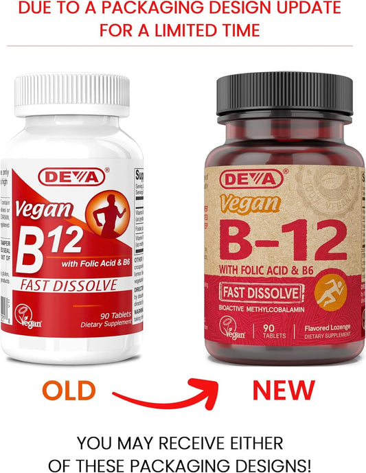DEVA Vegan Vitamin B12 Fast Dissolve Supplement - Once-Per-Day Complex