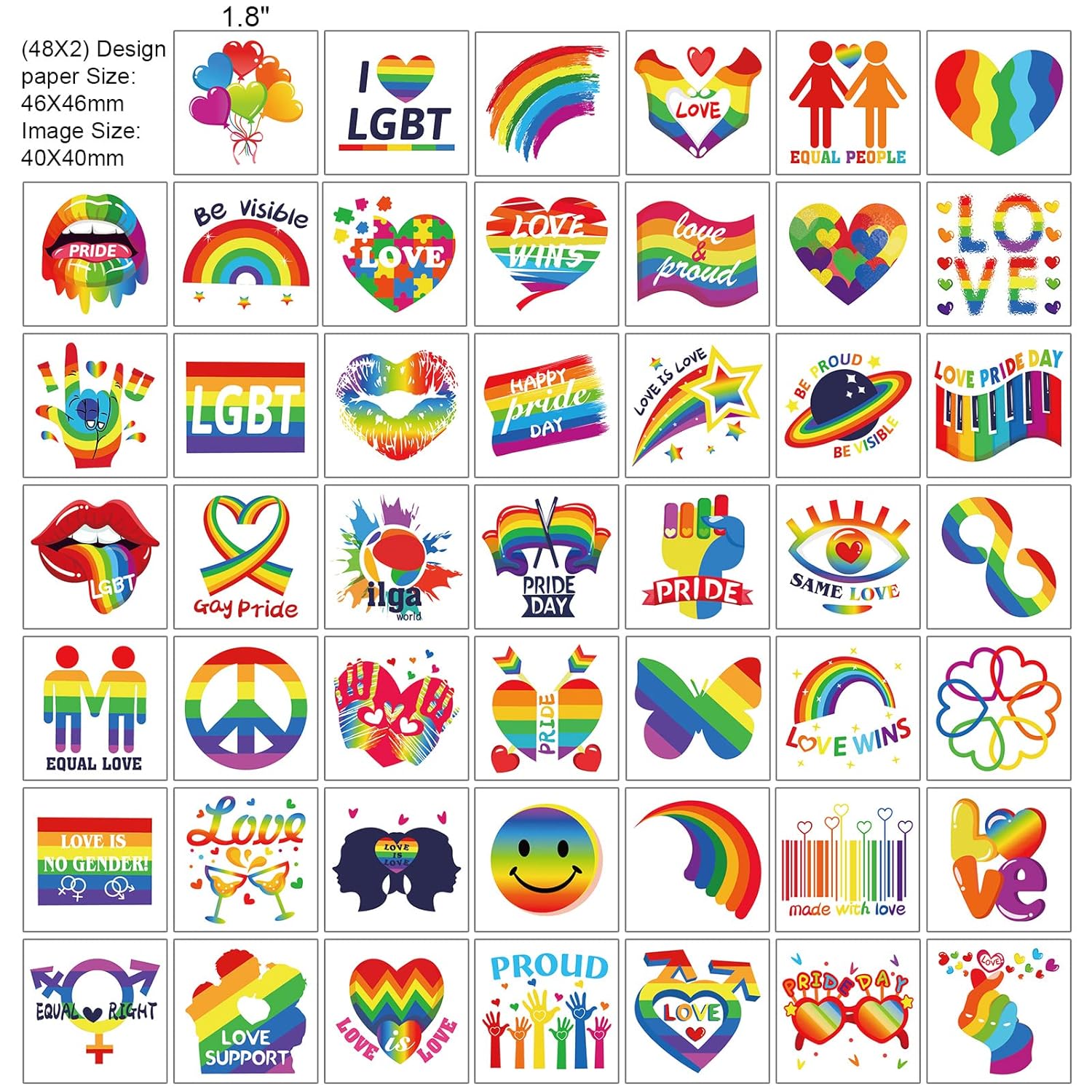 HOWAF Gay Pride Tattoos LGBT Rainbow Temporary Tattoo Sticker, 48 Designs 96pcs Rainbow Heart Tattoos Stickers Waterproof Rainbow ag Face Body Paint Sticker for Women Men LGBT Pride Parades Celebrations