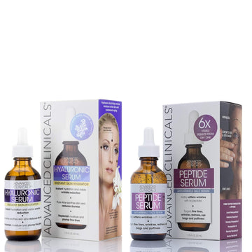 Advanced Clinicals Hyaluronic Acid Face Serum & Peptide Facial Serum Skin Care Bundle W/Collagen Skincare Set. Hydrating Serums For Wrinkles, Dry Skin, Fine Lines, 1.75   (Set of 2)