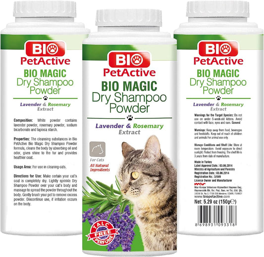 Bio Magic Dry Shampoo Powder with Lavender and Rosemary for Cats | Cleansing and Moisturizing Perfume and Talc Free Suit