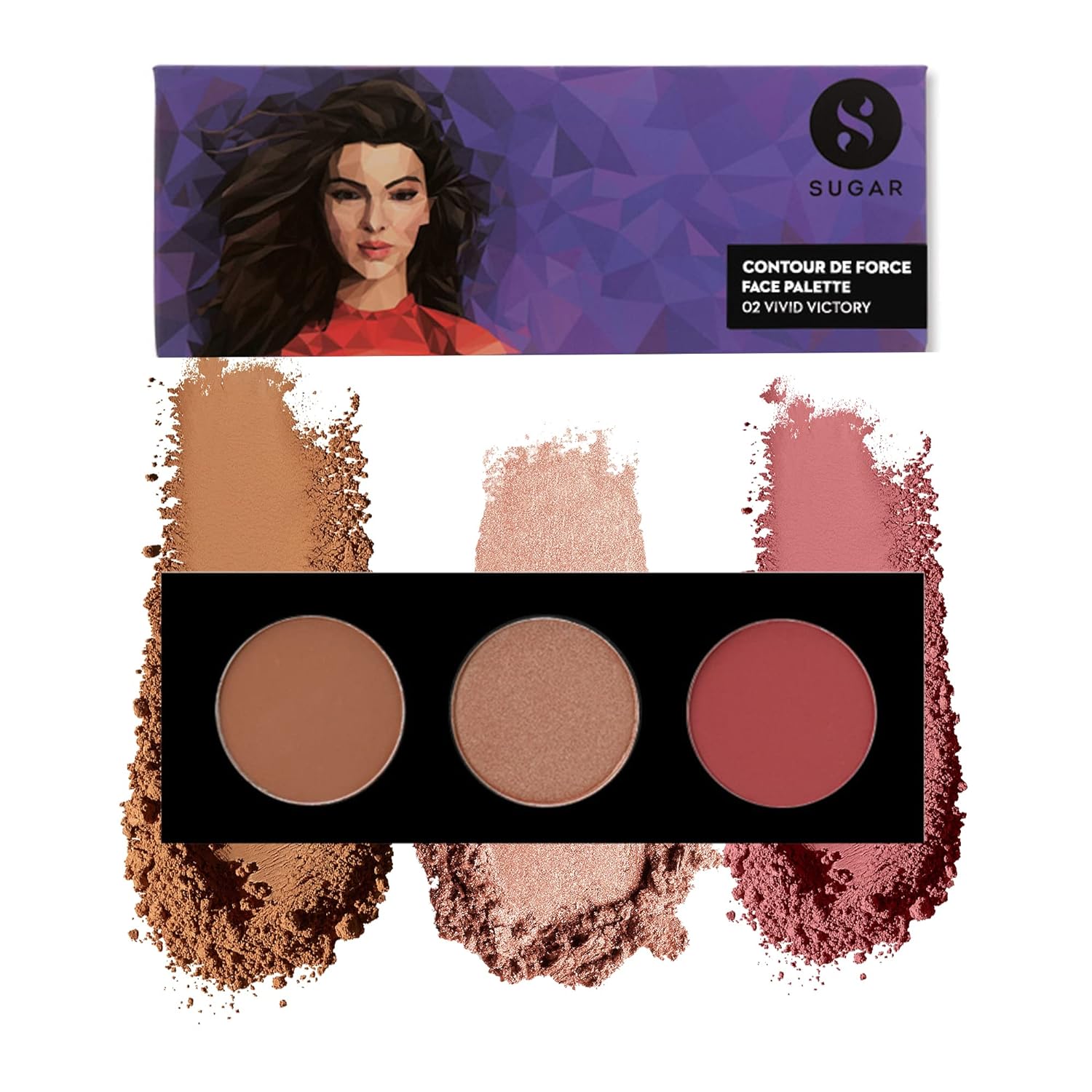 SUGAR Cosmetics Contour De Force Face Palette - 02 Vivid Victory Longlasting Formula, Lightweight Blush, Highlighter And Bronzer, Paraben Free