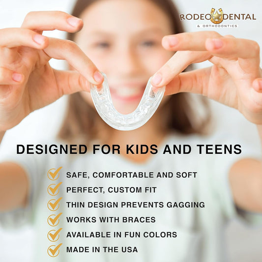 Rodeo Dental Nightguard for Kids, Professional Fit Night Guard for Teeth Grinding and Clenching, Custom Fit 2 Pack Mouth Guard (Clear)