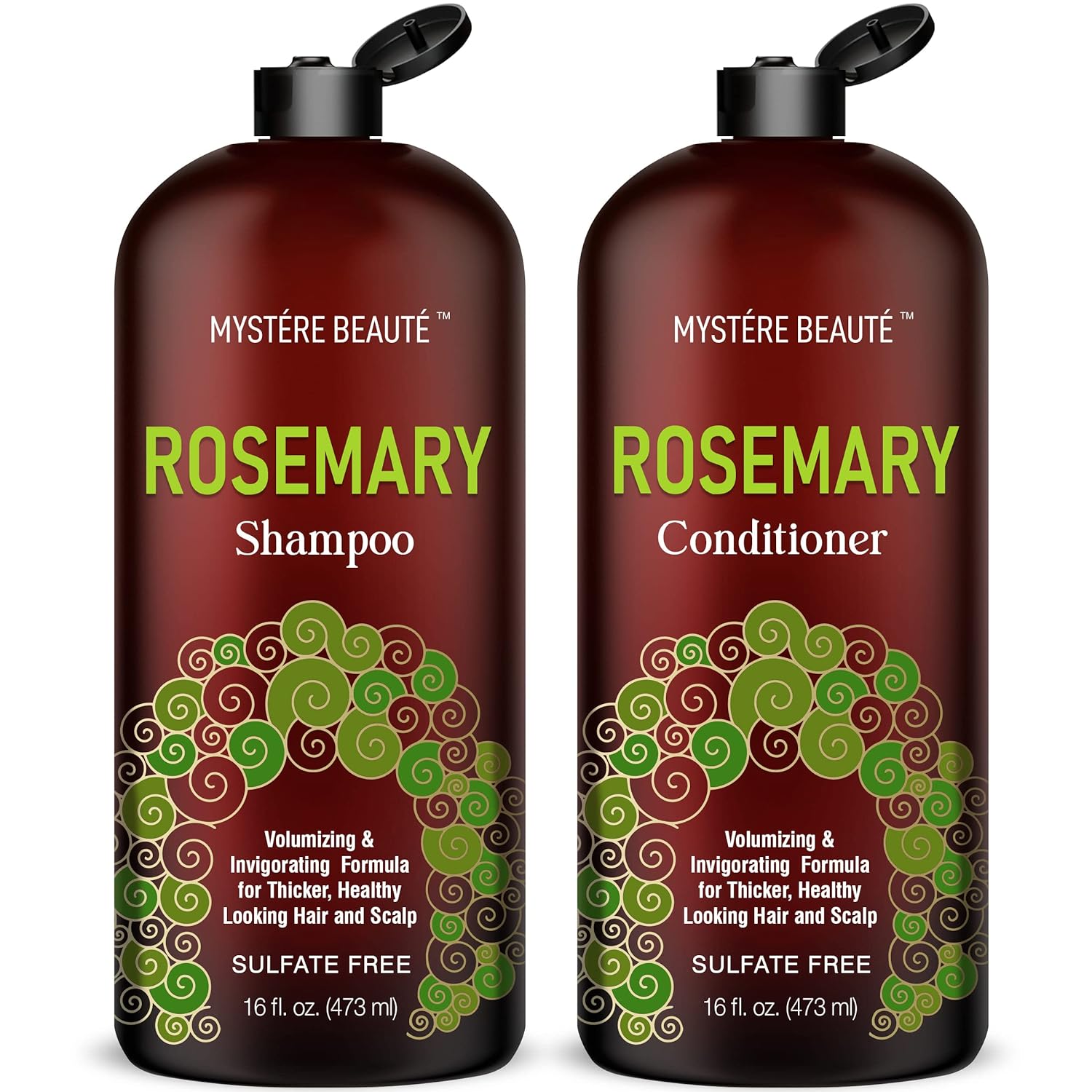 Mystere Beaute Rosemary Shampoo and Conditioner Set, Promotes Hair Growth & Scalp Health - Volumizing Formula for Thicker Healthier Hair & Scalp - Sulfate & Paraben Free, for Men Women - 16   each