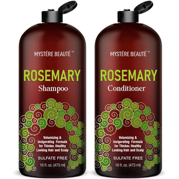 Mystere Beaute Rosemary Shampoo and Conditioner Set, Promotes Hair Growth & Scalp Health - Volumizing Formula for Thicker Healthier Hair & Scalp - Sulfate & Paraben Free, for Men Women - 16   each