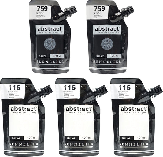 Sennelier Abstract Sets Student Acrylic, 120 ml per Pouch, Black and White