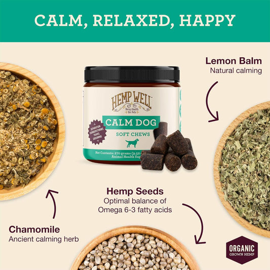 Hemp Well Calm Dog Soft Chews Relieves Anxiety, Calms and Relaxes Your Dog, Aids in Stress Relief and Behavioral Issues,