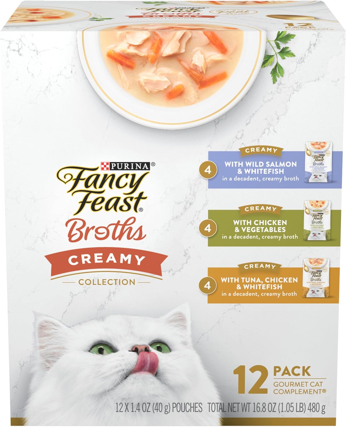 Purina Fancy Feast Lickable Broth Topper Complement Creamy Wet Cat Food Variety Pack