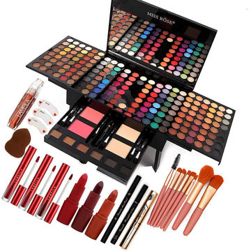 UNIFULL 190 Colors Makeup Pallet,Professional Makeup Kit for Women Full Kit,All in One Makeup Sets for Women&Beginner,include Eyeshadow,Lipstick,Compact Powder,Eyeliner,Glitter Powder,Concealer,makeup brush?004-Black?