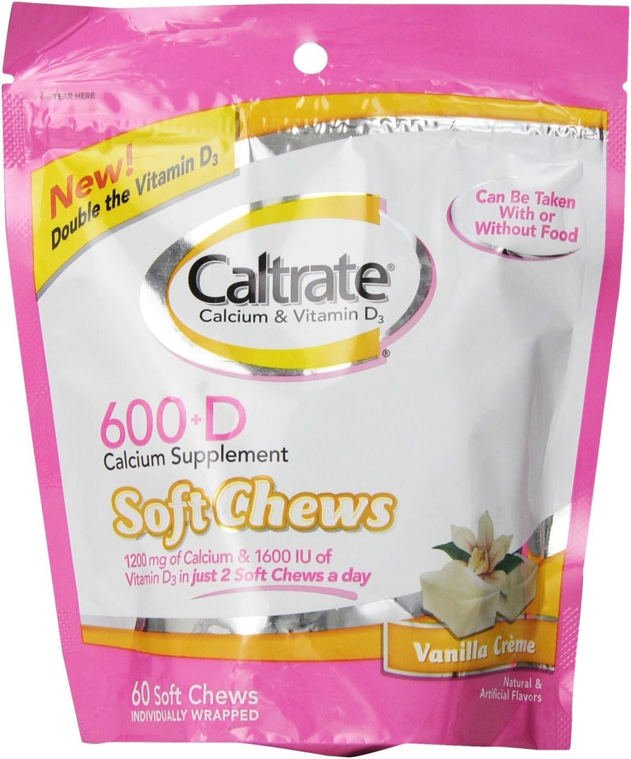 Caltrate Calcium and Vitamin D, Soft Chews, Vanilla Creme, 60 Count (P