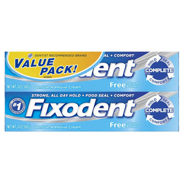 Fixodent Dentures Adhesive Cream Free Twin Pack 2.4 , Pack of 2