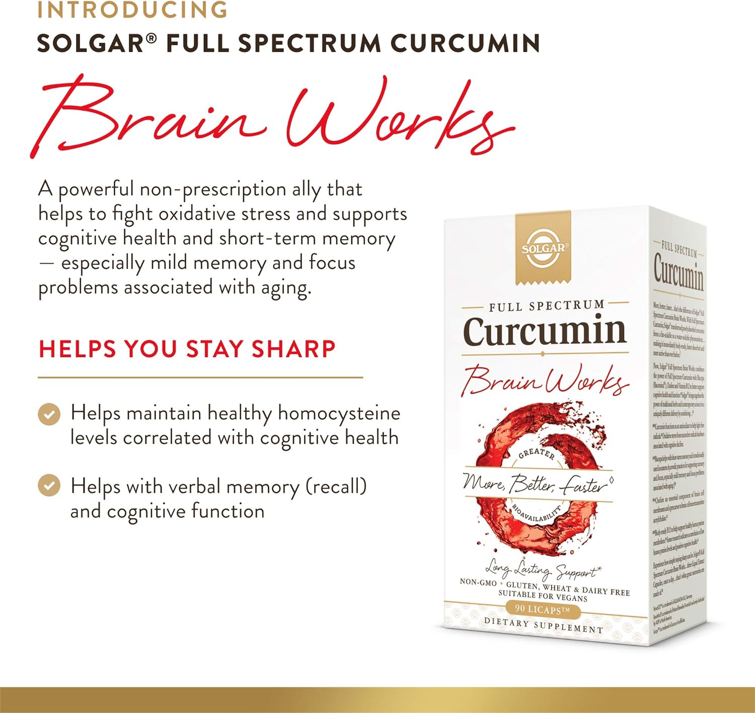 Solgar Full Spectrum Curcumin Brain Works, 90 Licaps - Support Memory 
