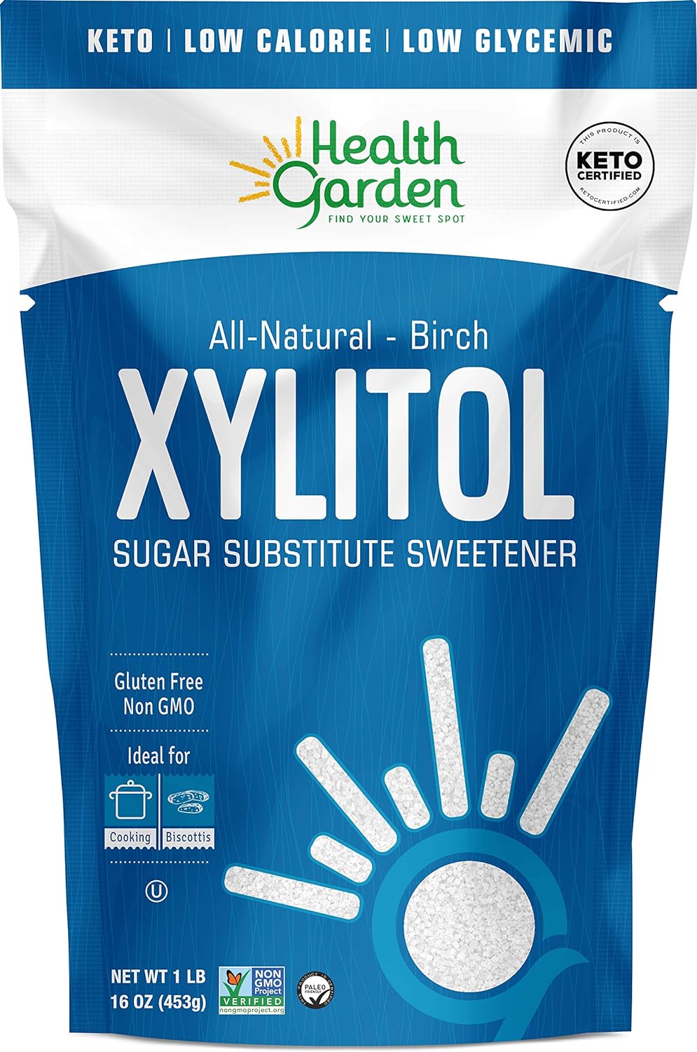 Health Garden Birch Xylitol Sweetener - Non GMO - Kosher - Made in the U.S.A. - Keto Friendly (1 lb)