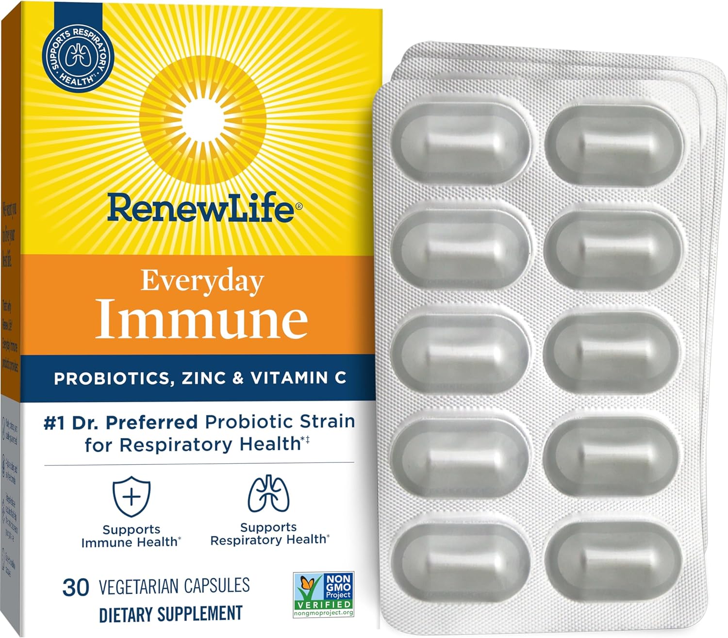Renew Life Probiotic Everyday Immune Capsules, Daily Supplem