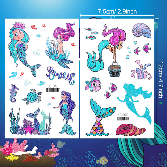 Konsait Glitter Temporary Tattoo for Girls, 24 Sheets Buttery Mermaid Fairy owers Tattoo Stickers for Kids, Waterproof Fake Tattoos for Birthday Party Favors Goodie Bags Stuffers Party Fillers