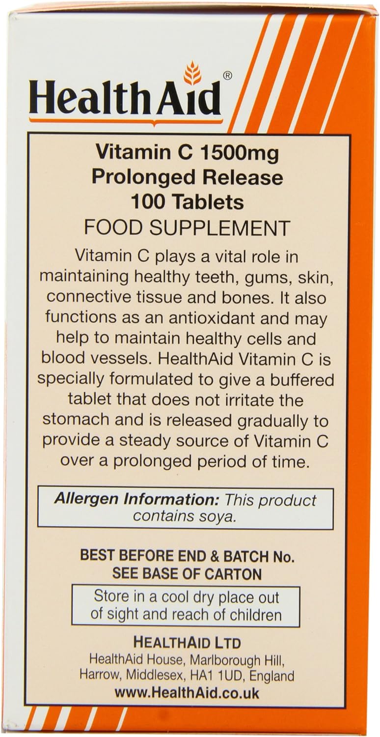HealthAid Vitamin C 1500mg - Prolong Release - 100 Vegan Tablets

