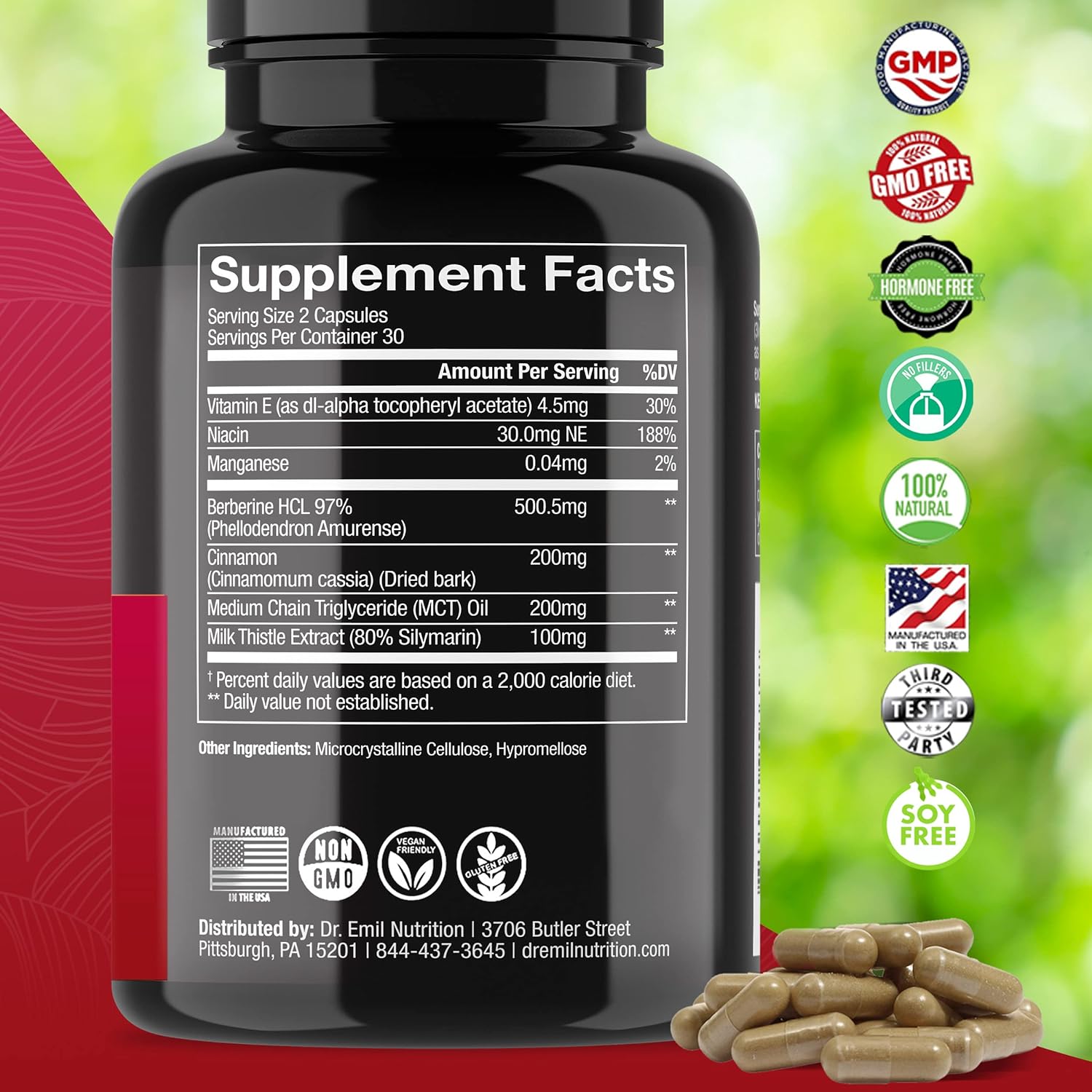 Dr. Emil Berberine 500mg Capsules - Berberine Supplement with Cinnamon